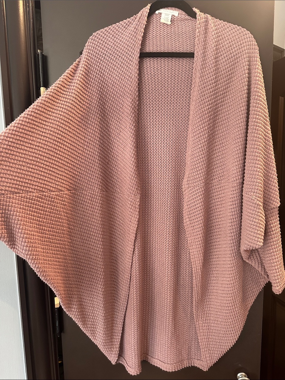 Open-Front Waffle Knit Shrug in Dusty Mauve